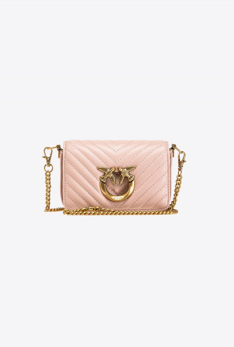 PINK/DUSTY PINK-ANTIQUE GOLD Pinko Micro Love Bag Click Chevron | MYDFL85132