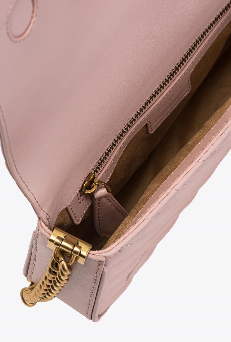 PINK/DUSTY PINK-ANTIQUE GOLD Pinko Mini Love Bag Click Baguette Chevron | PMYER18025
