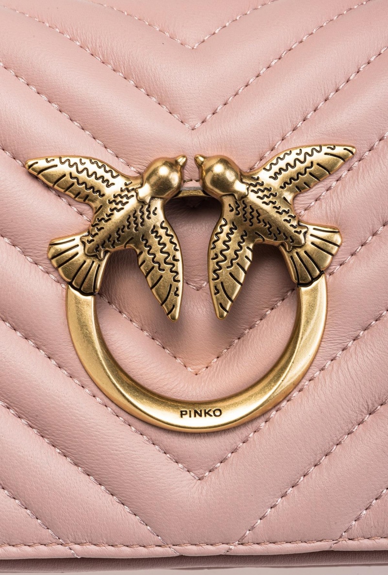 PINK/DUSTY PINK-ANTIQUE GOLD Pinko Mini Love Bag Click Baguette Chevron | PMYER18025