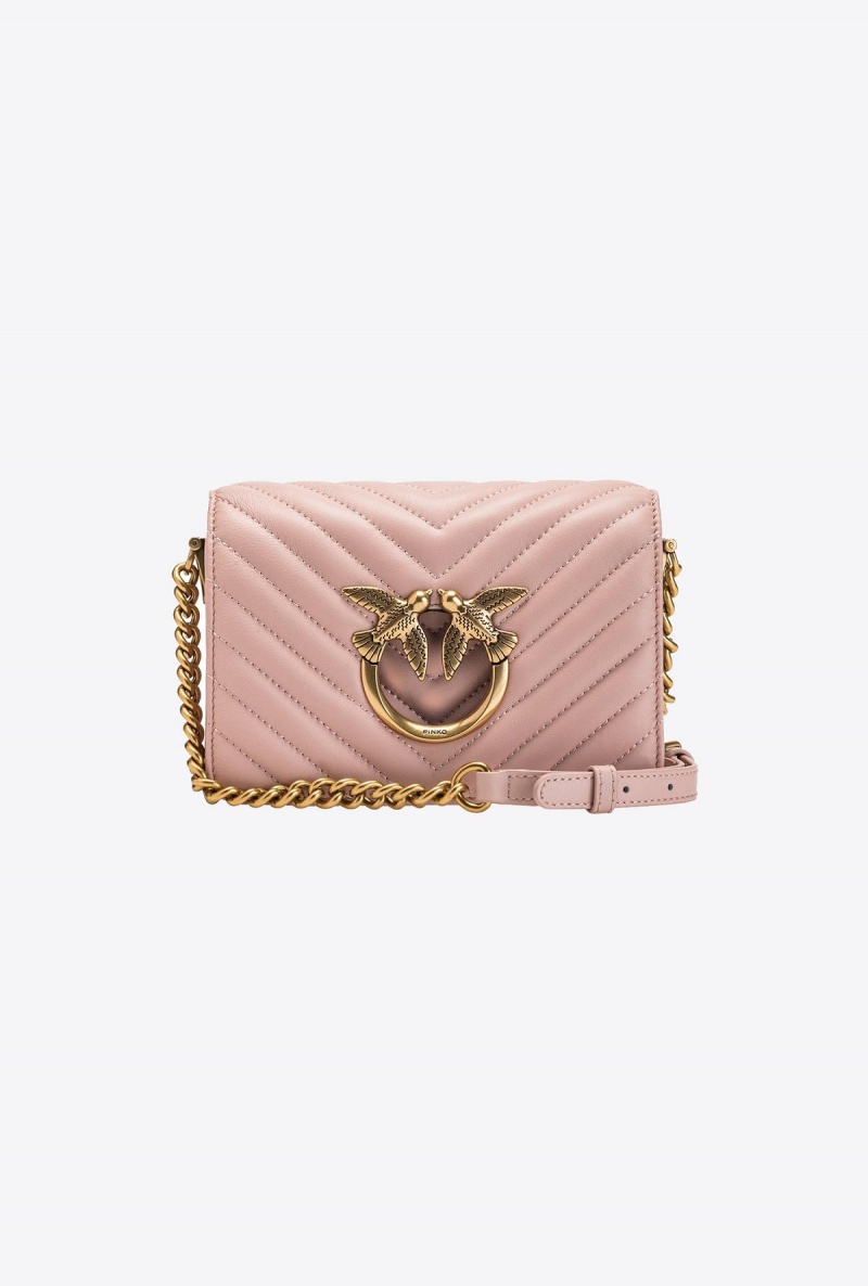 PINK/DUSTY PINK-ANTIQUE GOLD Pinko Mini Love Bag Click Chevron | MYNEJ38665
