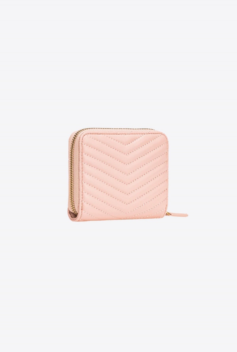 PINK/DUSTY PINK-ANTIQUE GOLD Pinko Square zip-around wallet in chevron-patterned nappa leather | YMYVQ42374