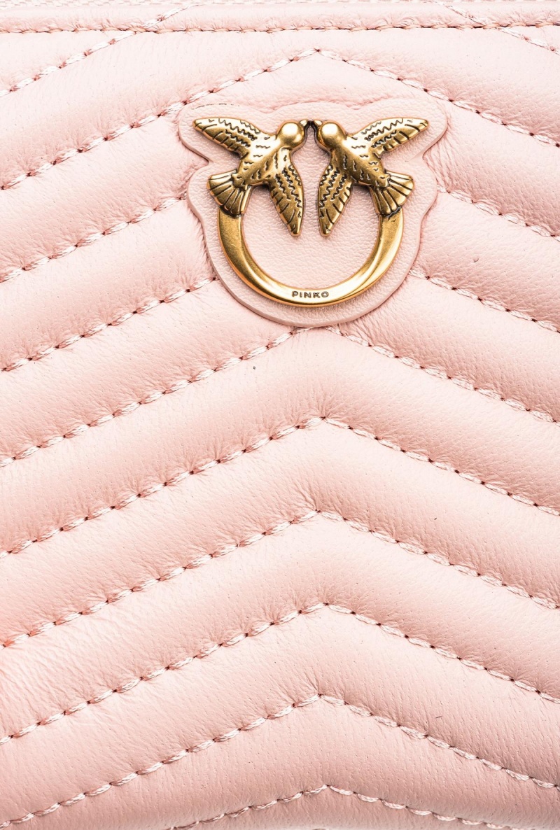 PINK/DUSTY PINK-ANTIQUE GOLD Pinko Square zip-around wallet in chevron-patterned nappa leather | YMYVQ42374