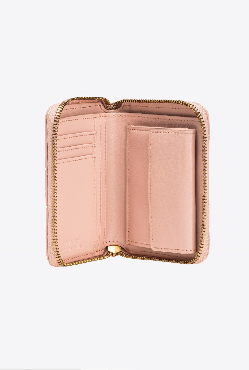 PINK/DUSTY PINK-ANTIQUE GOLD Pinko Square zip-around wallet in chevron-patterned nappa leather | YMYVQ42374