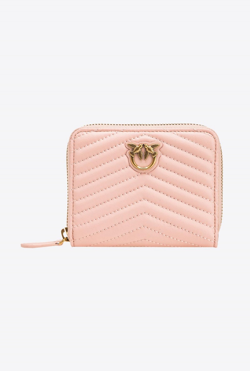 PINK/DUSTY PINK-ANTIQUE GOLD Pinko Square zip-around wallet in chevron-patterned nappa leather | YMYVQ42374