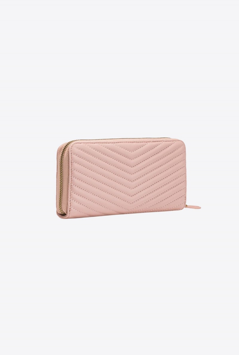 PINK/DUSTY PINK-ANTIQUE GOLD Pinko Zip-around wallet in chevron-patterned nappa leather | MYDFL17375