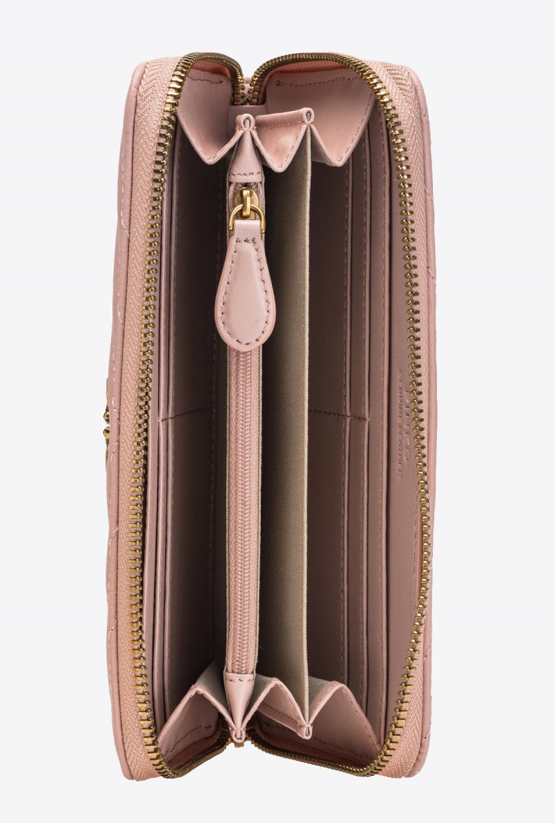 PINK/DUSTY PINK-ANTIQUE GOLD Pinko Zip-around wallet in chevron-patterned nappa leather | MYDFL17375