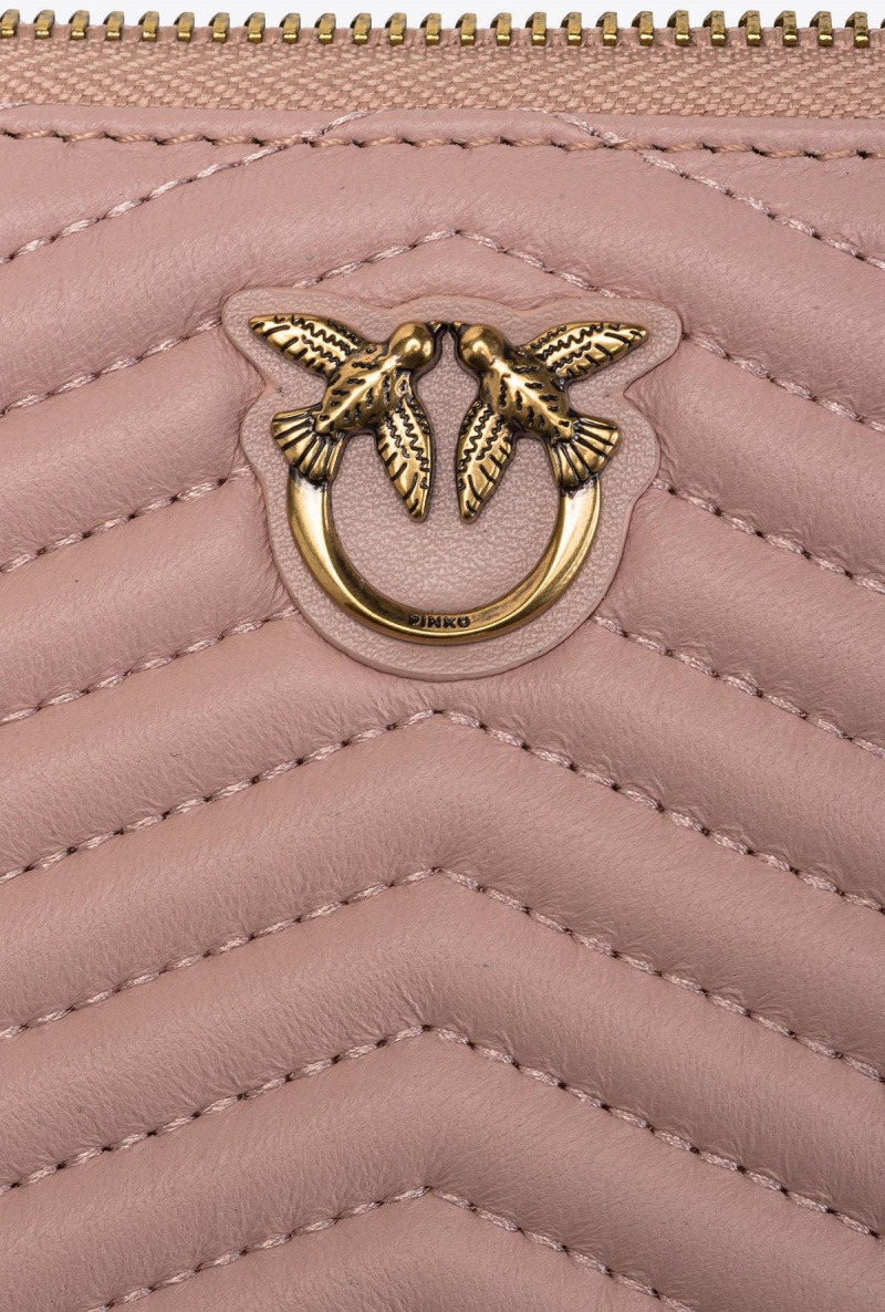 PINK/DUSTY PINK-ANTIQUE GOLD Pinko Zip-around wallet in chevron-patterned nappa leather | MYDFL17375