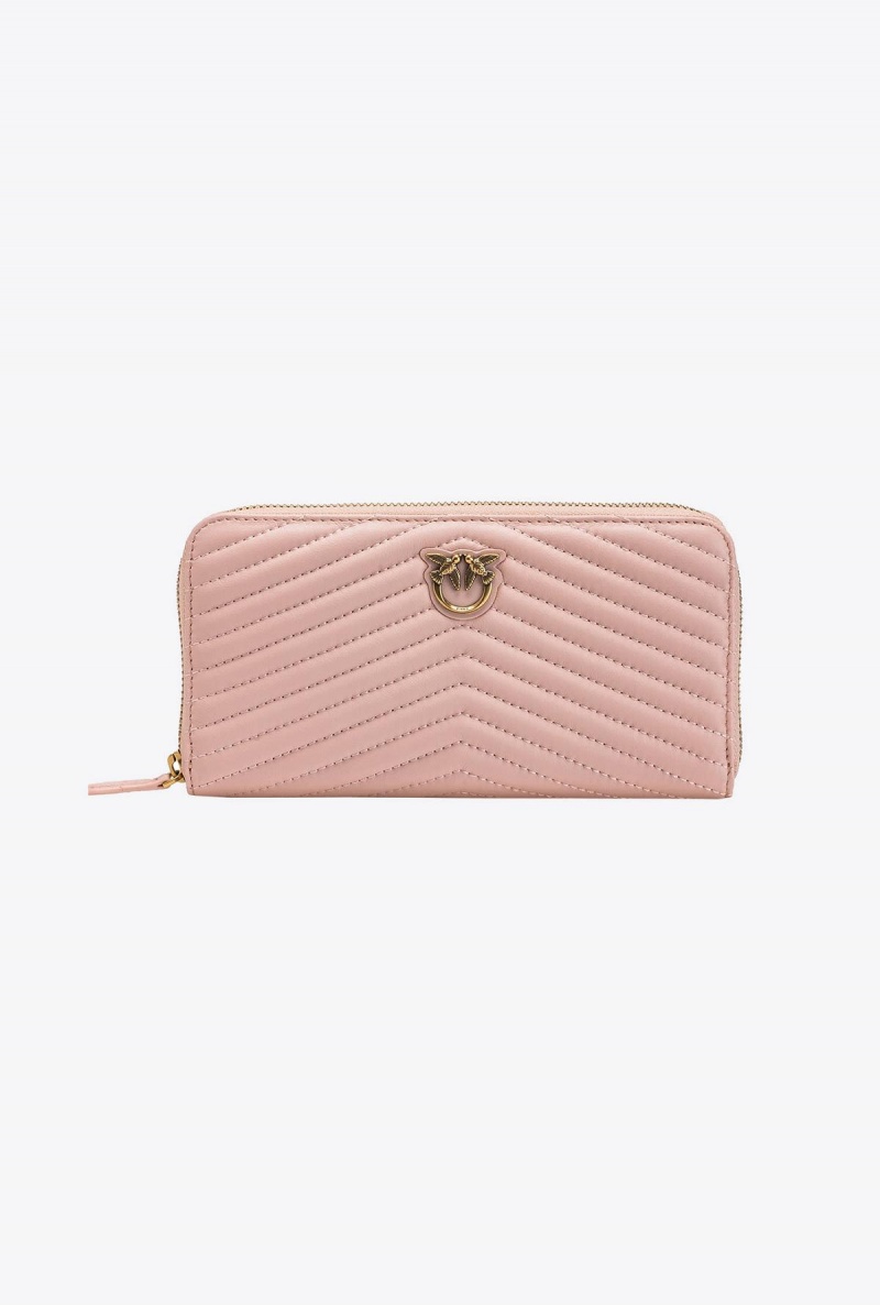 PINK/DUSTY PINK-ANTIQUE GOLD Pinko Zip-around wallet in chevron-patterned nappa leather | MYDFL17375