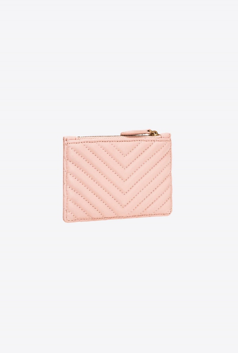 PINK/DUSTY PINK-ANTIQUE GOLD Pinko Zipped chevron-patterned card holder | MYIIZ49524