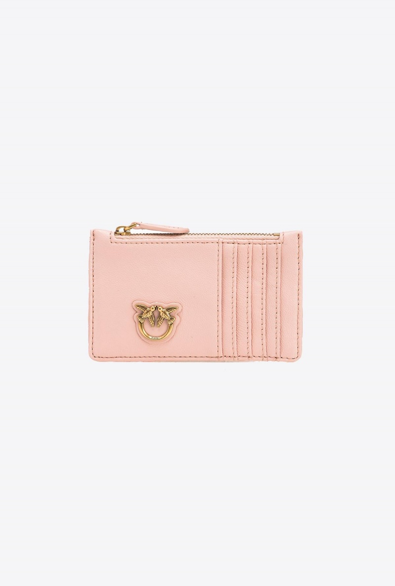 PINK/DUSTY PINK-ANTIQUE GOLD Pinko Zipped chevron-patterned card holder | MYIIZ49524