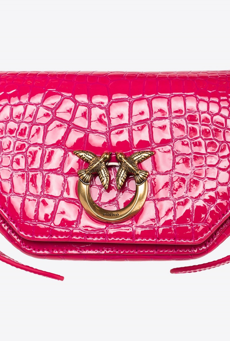 PINKO PINK-ANTIQUE GOLD Pinko Baby Love Bag Click Exagon in patent crocodile-print leather | EMYHC76678