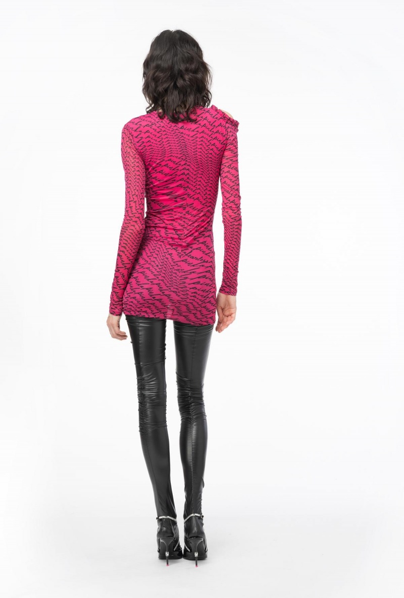 PINKO PINK/BLACK Pinko Mini dress with fluid logo print | EMYVG83629
