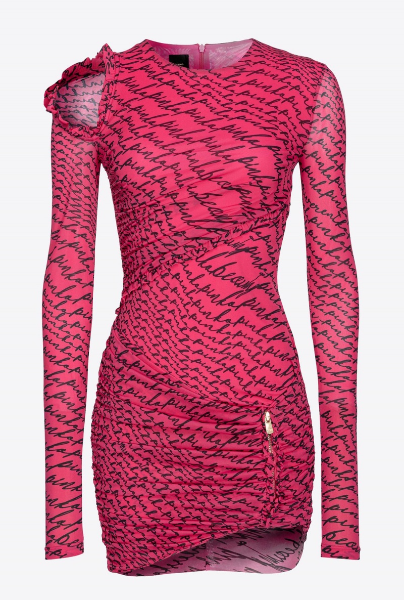 PINKO PINK/BLACK Pinko Mini dress with fluid logo print | EMYVG83629
