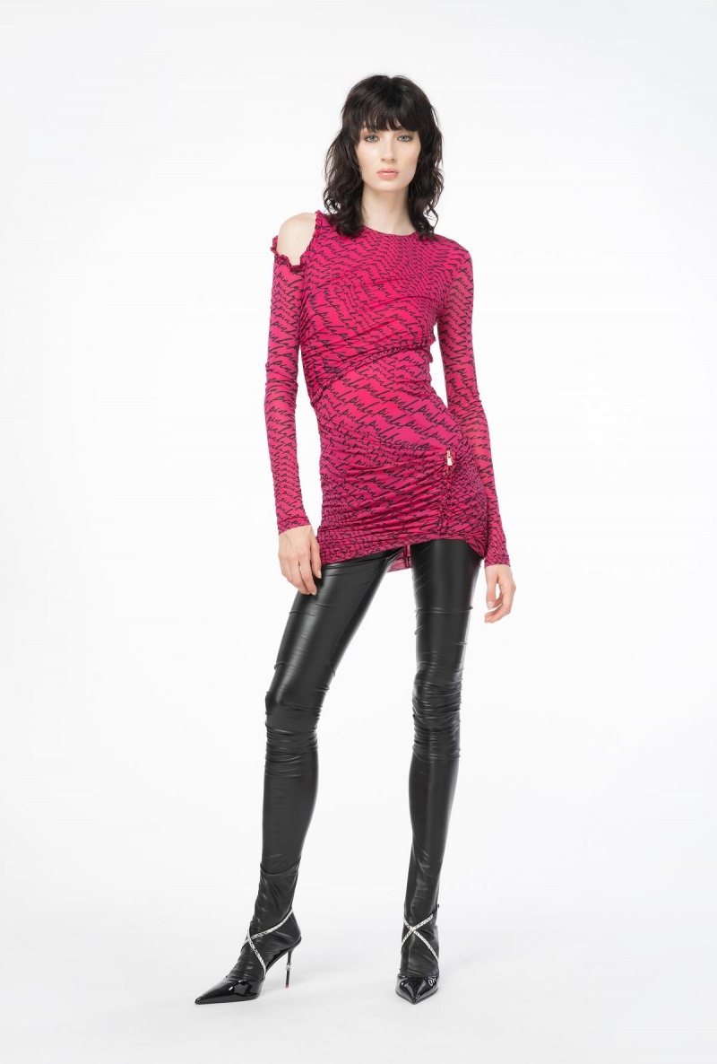 PINKO PINK/BLACK Pinko Mini dress with fluid logo print | EMYVG83629