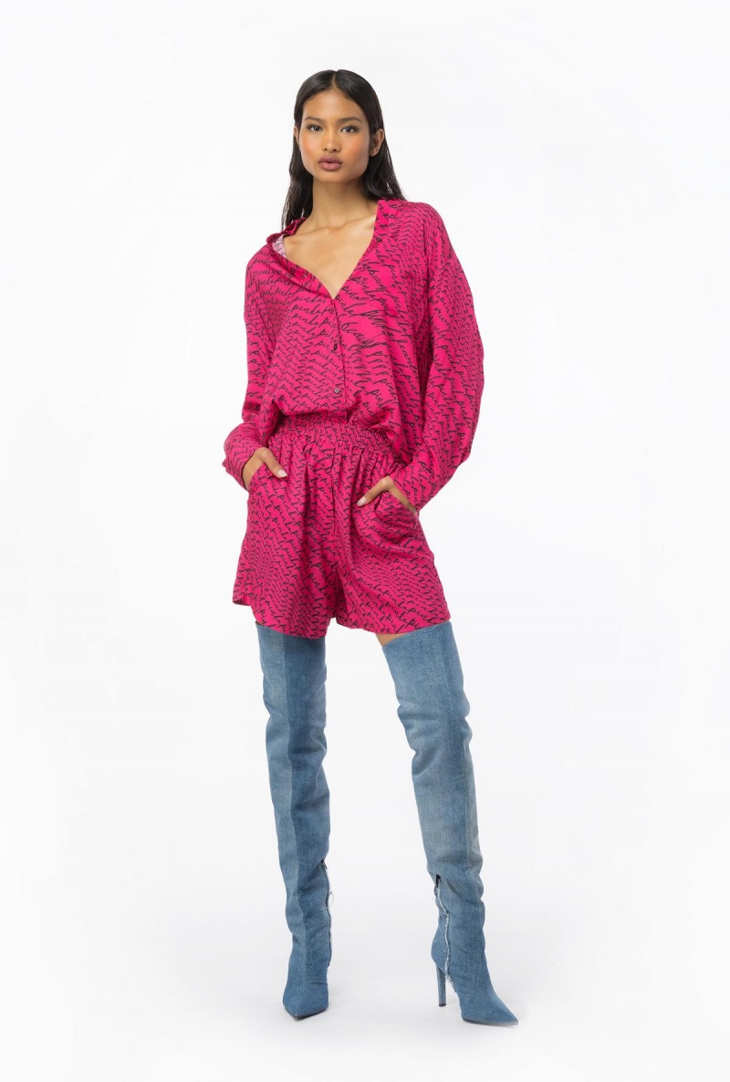 PINKO PINK/BLACK Pinko Shorts with fluid logo print | MYICD39321