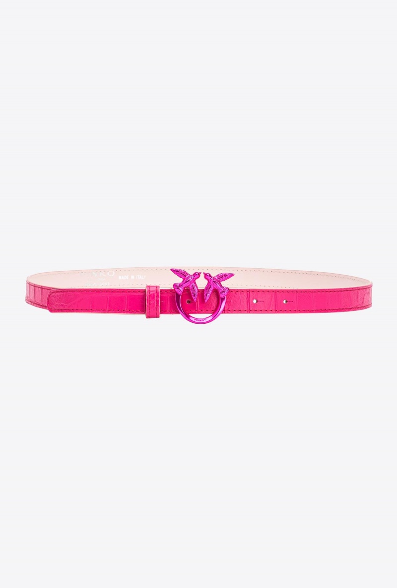 PINKO PINK-BLOCK COLOUR Pinko Galleria thin matte crocodile leather belt with Love Birds 2cm | ZMYMJ85233