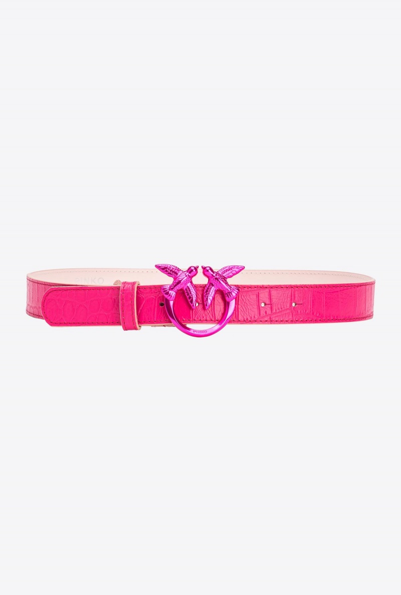PINKO PINK-BLOCK COLOUR Pinko Galleria thin matte crocodile leather belt with Love Birds 3cm | MYJBT63364