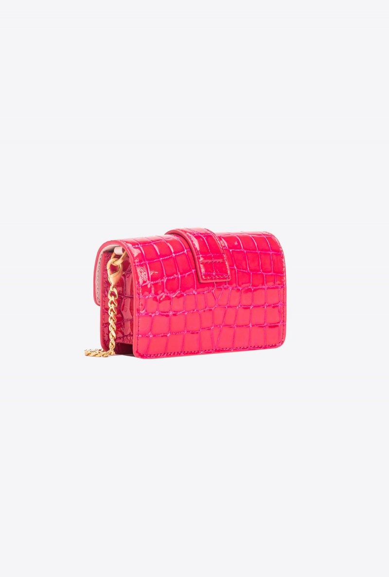 PINKO PINK-BRUSHED GOLD Pinko Galleria Micro Love Bag One in shiny crocodile print | LMYSX25811