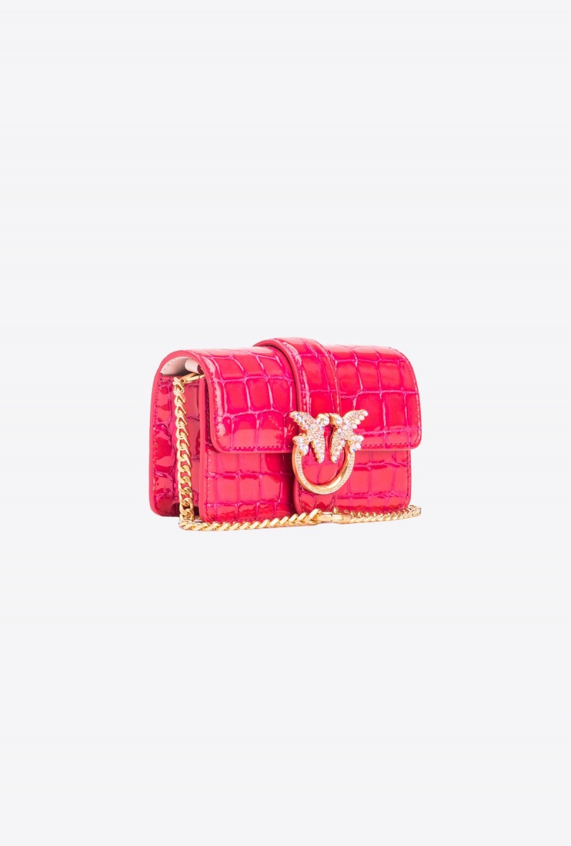 PINKO PINK-BRUSHED GOLD Pinko Galleria Micro Love Bag One in shiny crocodile print | LMYSX25811