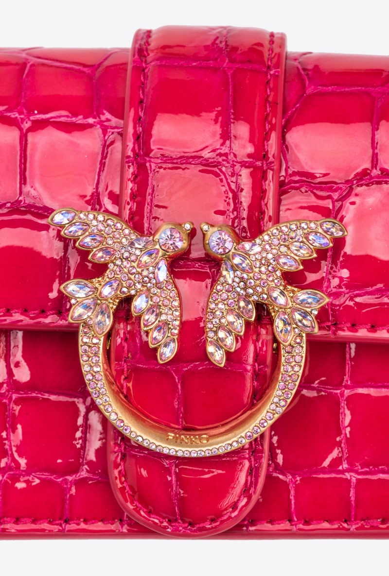 PINKO PINK-BRUSHED GOLD Pinko Galleria Micro Love Bag One in shiny crocodile print | LMYSX25811