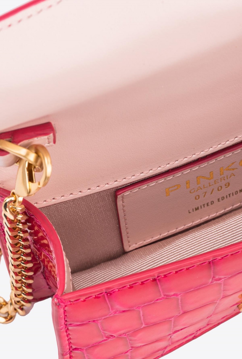 PINKO PINK-BRUSHED GOLD Pinko Galleria Micro Love Bag One in shiny crocodile print | LMYSX25811