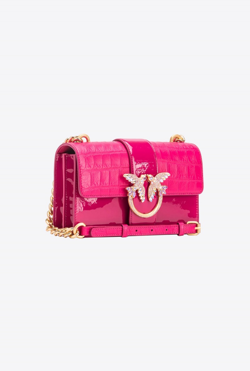 PINKO PINK-BRUSHED GOLD Pinko Galleria crocodile patent leather Mini Love Bag One | YMYVQ17889