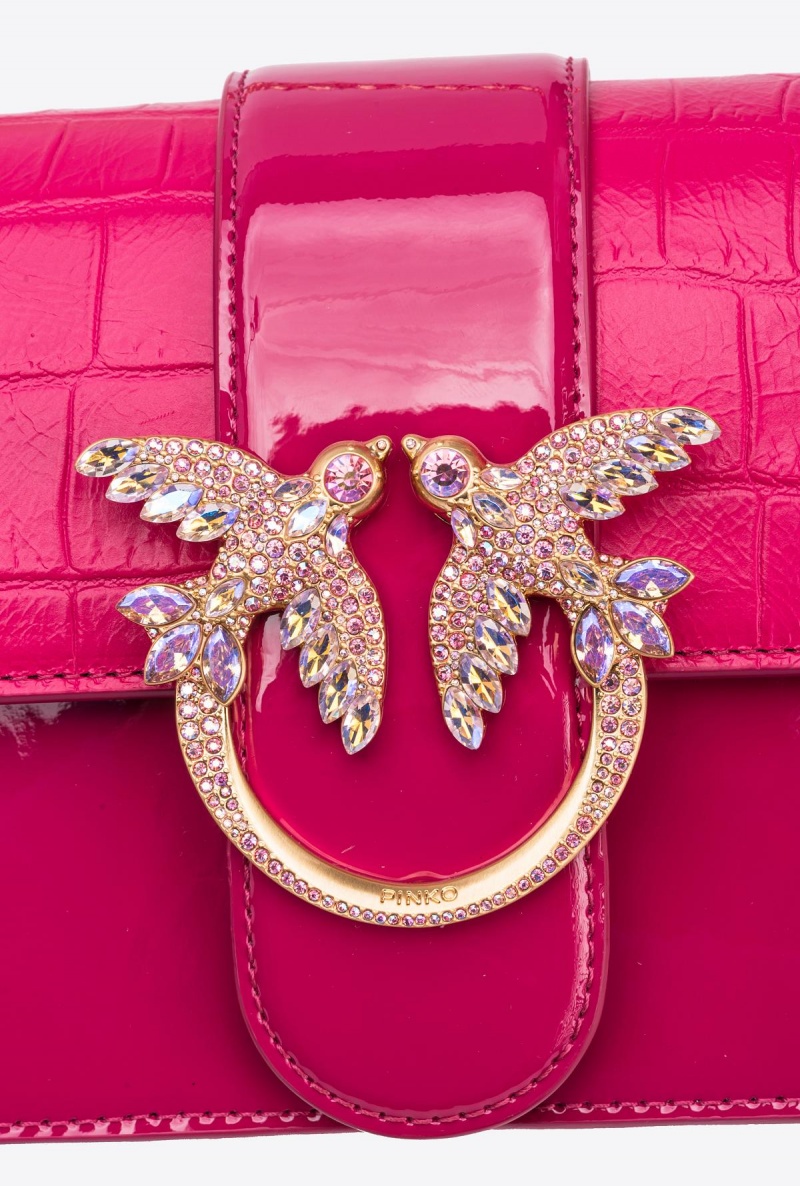 PINKO PINK-BRUSHED GOLD Pinko Galleria crocodile patent leather Mini Love Bag One | YMYVQ17889