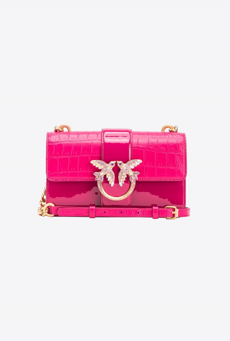 PINKO PINK-BRUSHED GOLD Pinko Galleria crocodile patent leather Mini Love Bag One | YMYVQ17889