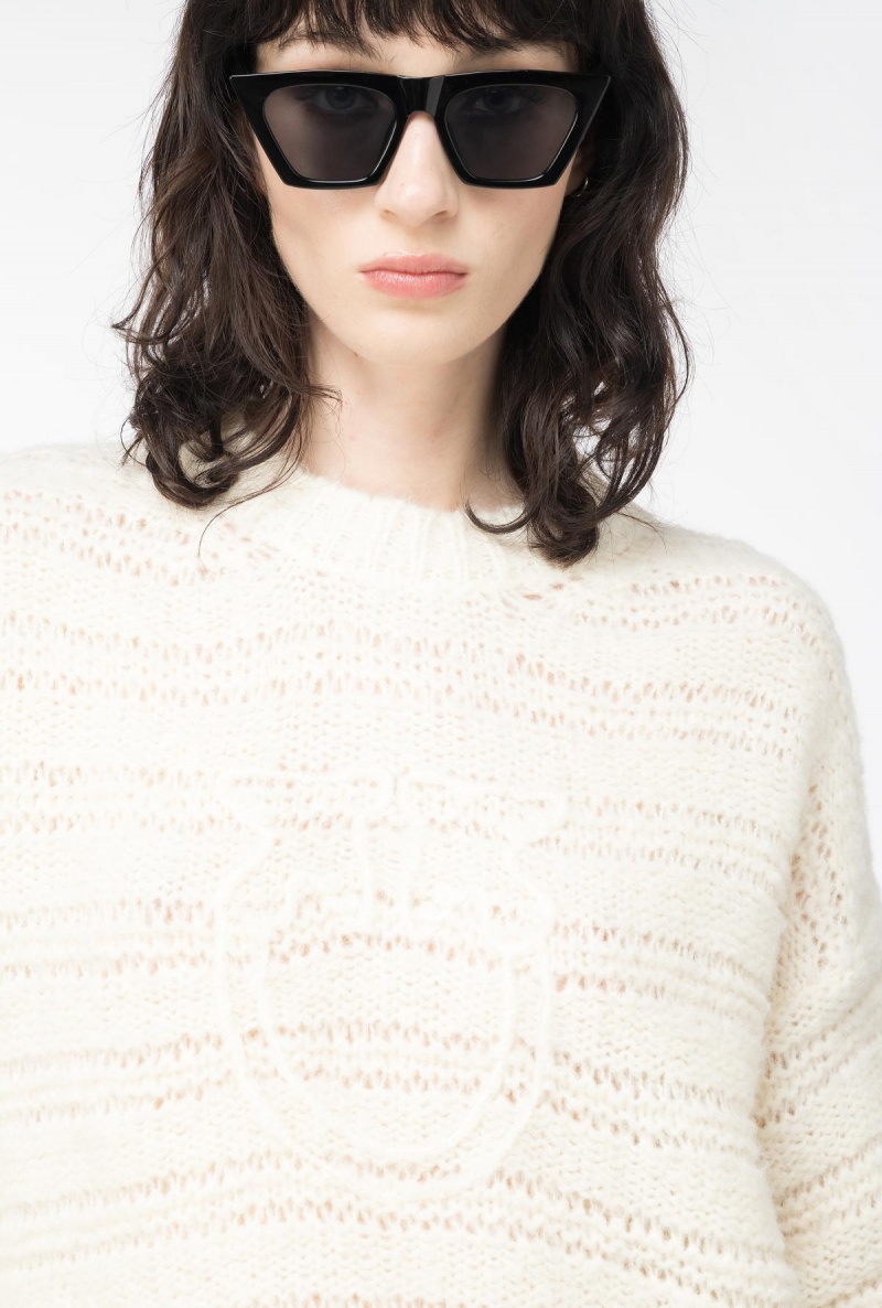 PURE WHITE Pinko Alpaca and wool sweater with Love Birds | MYEGJ14355