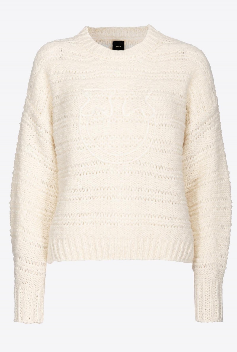 PURE WHITE Pinko Alpaca and wool sweater with Love Birds | MYEGJ14355