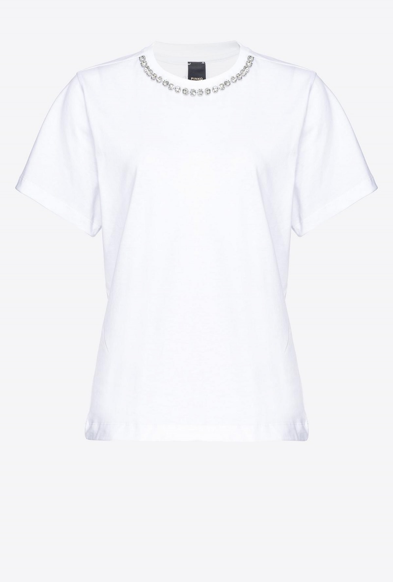 PURE WHITE Pinko T-shirt with shiny embroidery | GMYEC52806