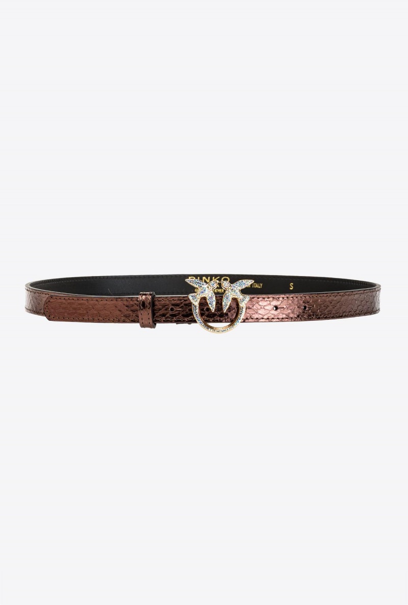 PURPLE-SHINY GOLD Pinko Galleria thin laminated reptile skin belt | MYDYB17679