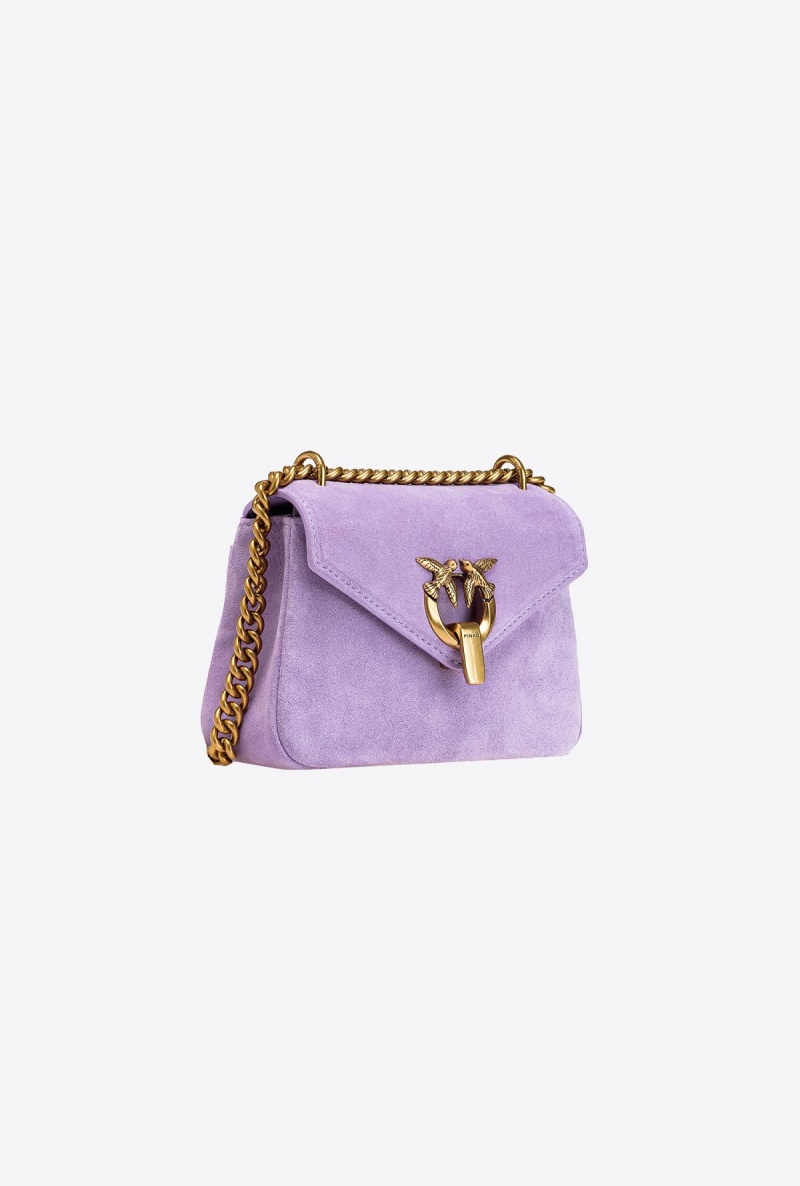 PURPLE TULIP-ANTIQUE GOLD Pinko Mini Cupido Bag Messenger in suede | DMYKV48653