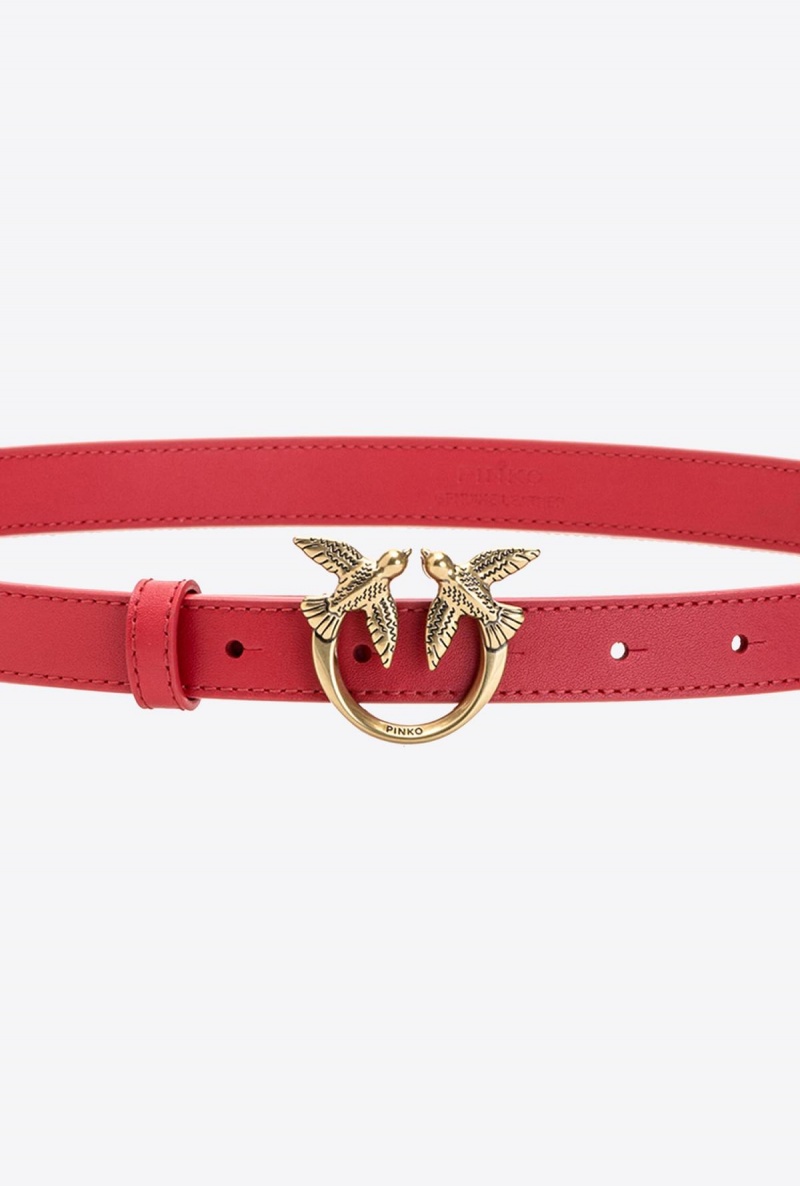 RED-ANTIQUE GOLD Pinko Love Birds thin leather belt | YMYVQ29042