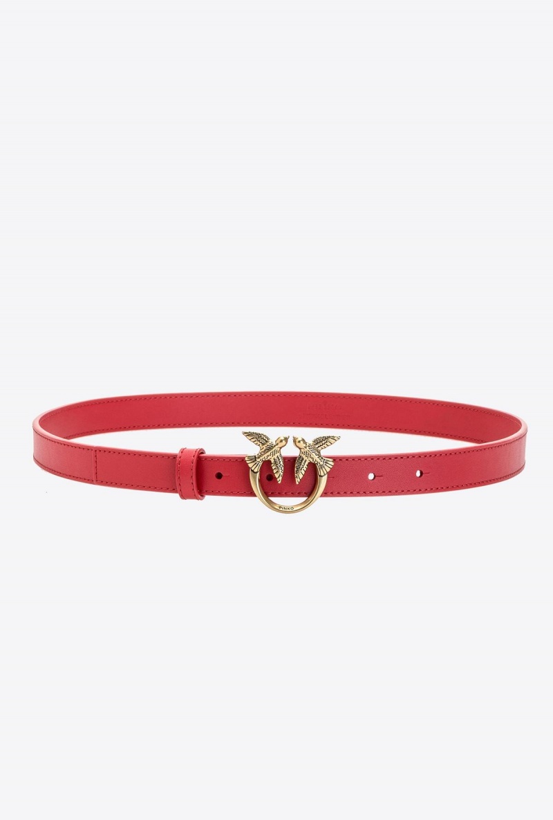 RED-ANTIQUE GOLD Pinko Love Birds thin leather belt | YMYVQ29042
