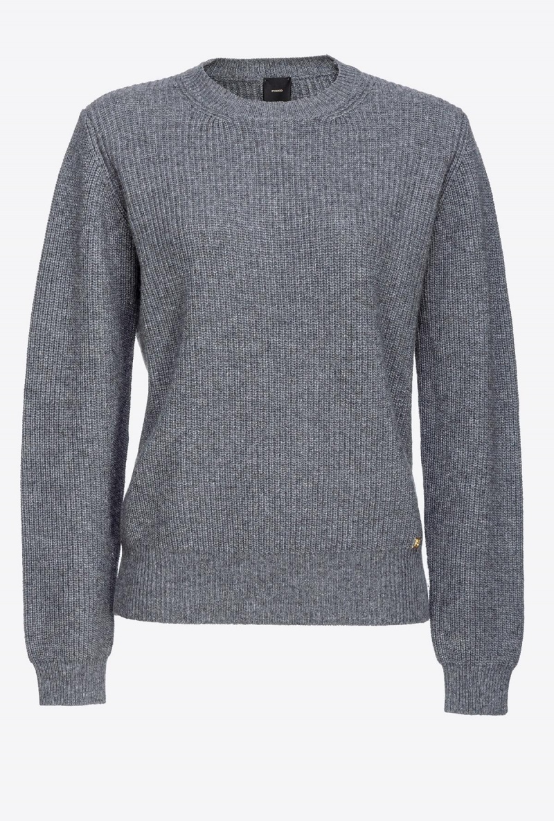 ROCK GREY Pinko Ribbed wool and cashmere sweater | MYJVR36442