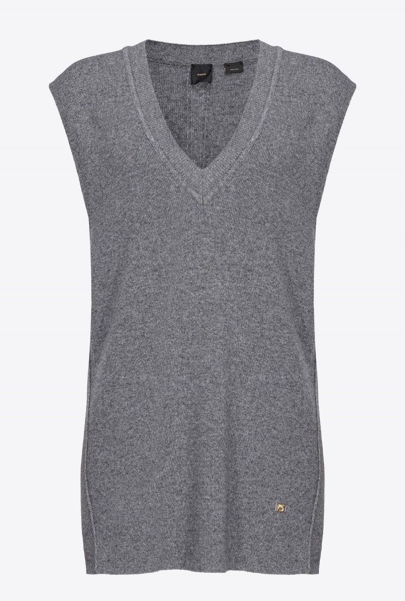 ROCK GREY Pinko Sleeveless fine cashmere sweater | ZMYNQ16791