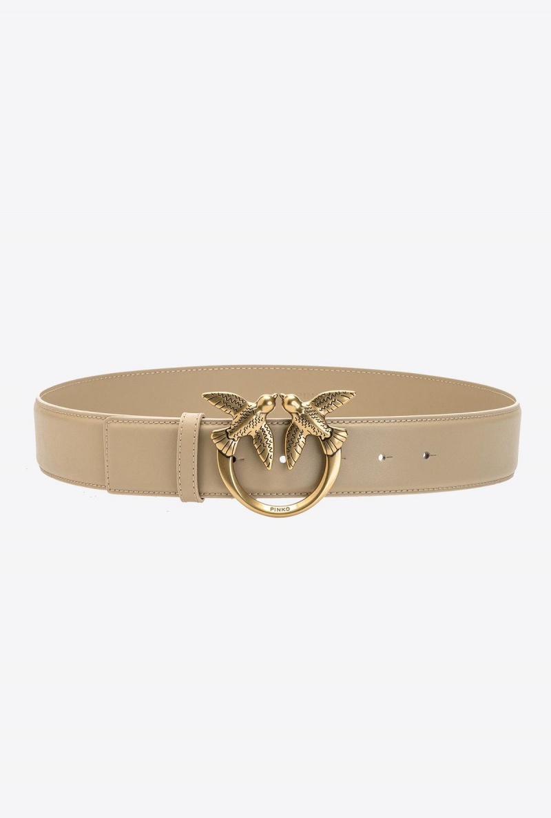 SAND-ANTIQUE GOLD Pinko Love Birds leather belt | MYDYB50720