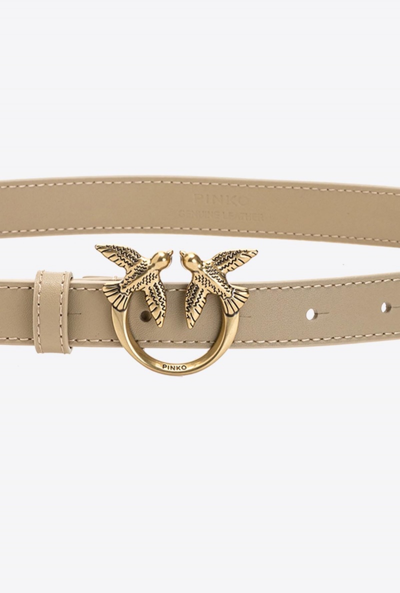 SAND-ANTIQUE GOLD Pinko Love Birds thin leather belt | PMYER39095