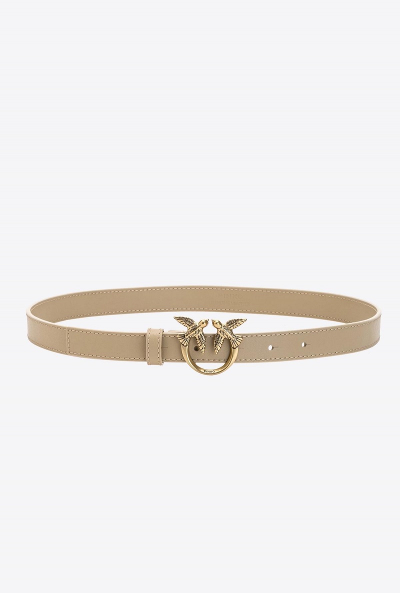SAND-ANTIQUE GOLD Pinko Love Birds thin leather belt | PMYER39095