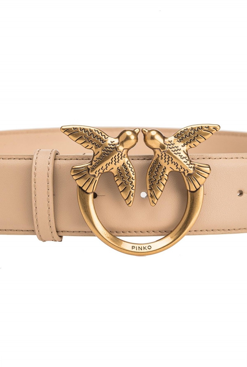 SAND-ANTIQUE GOLD Pinko Love Birds high leather belt 4cm | MYJZR47487