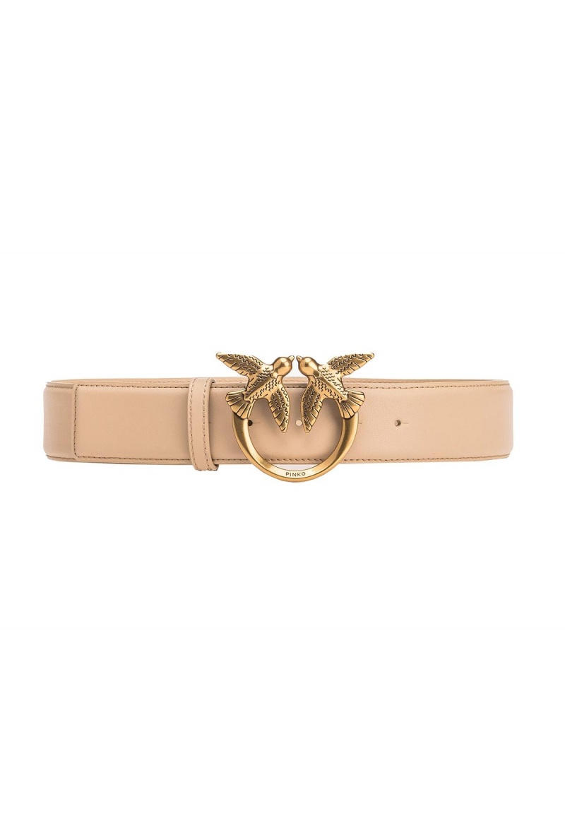 SAND-ANTIQUE GOLD Pinko Love Birds high leather belt 4cm | MYJZR47487