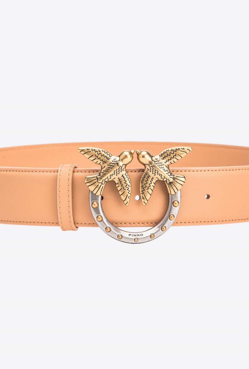SANDSTORM-ANTIQUE GOLD Pinko High-waist Love Birds belt with studs 4cm | MYJKU97706