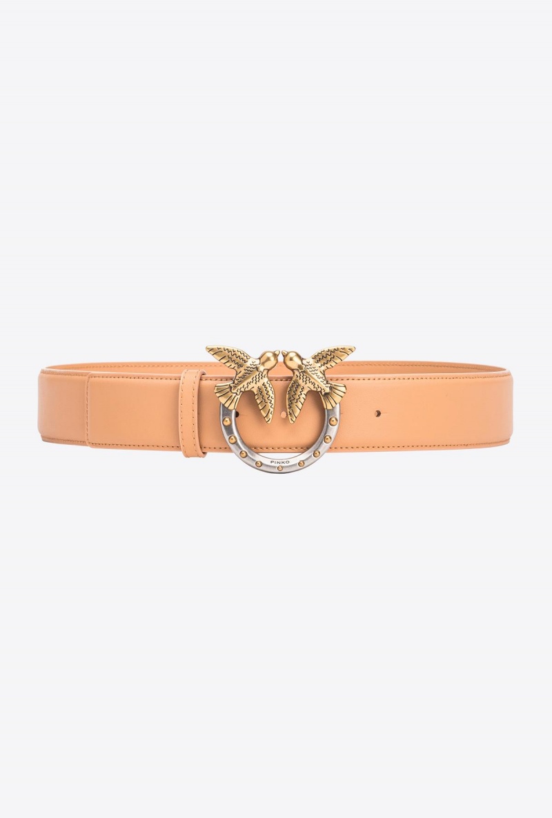 SANDSTORM-ANTIQUE GOLD Pinko High-waist Love Birds belt with studs 4cm | MYJKU97706