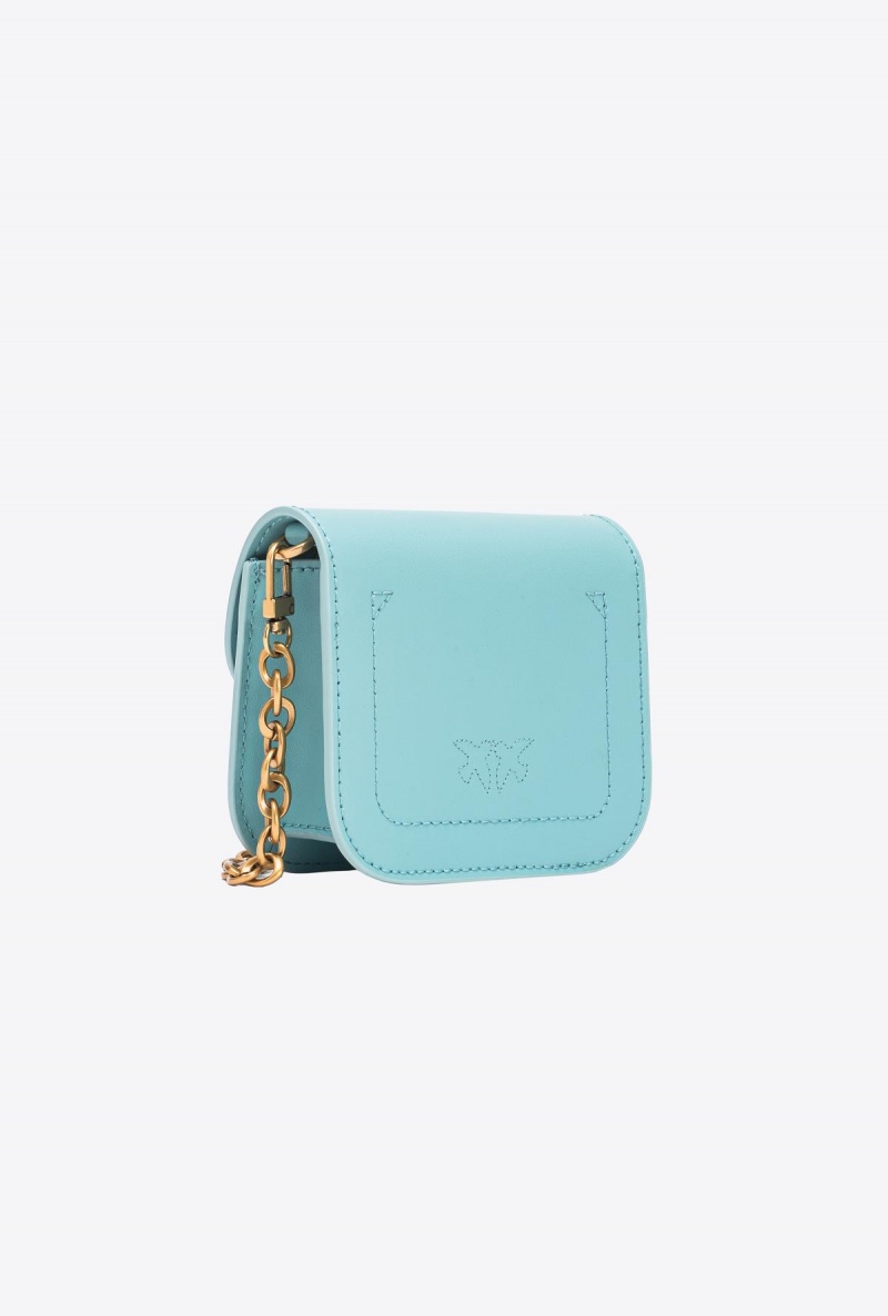 SEA BLUE-ANTIQUE GOLD Pinko Micro Love Bag Bell in leather | AMYWC69431