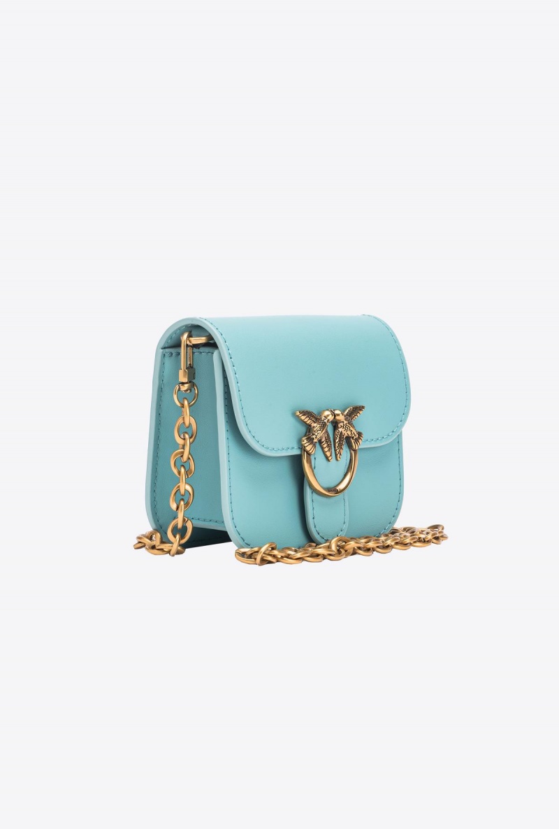SEA BLUE-ANTIQUE GOLD Pinko Micro Love Bag Bell in leather | AMYWC69431