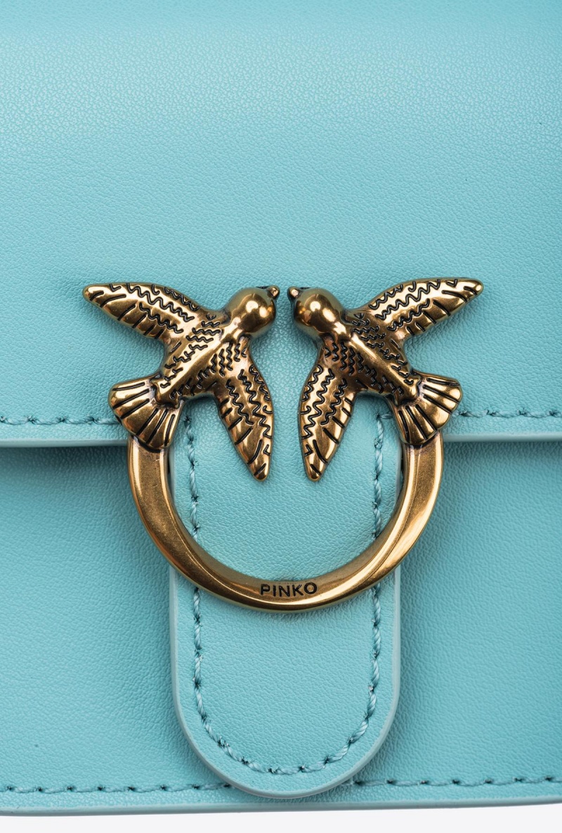 SEA BLUE-ANTIQUE GOLD Pinko Micro Love Bag Bell in leather | AMYWC69431