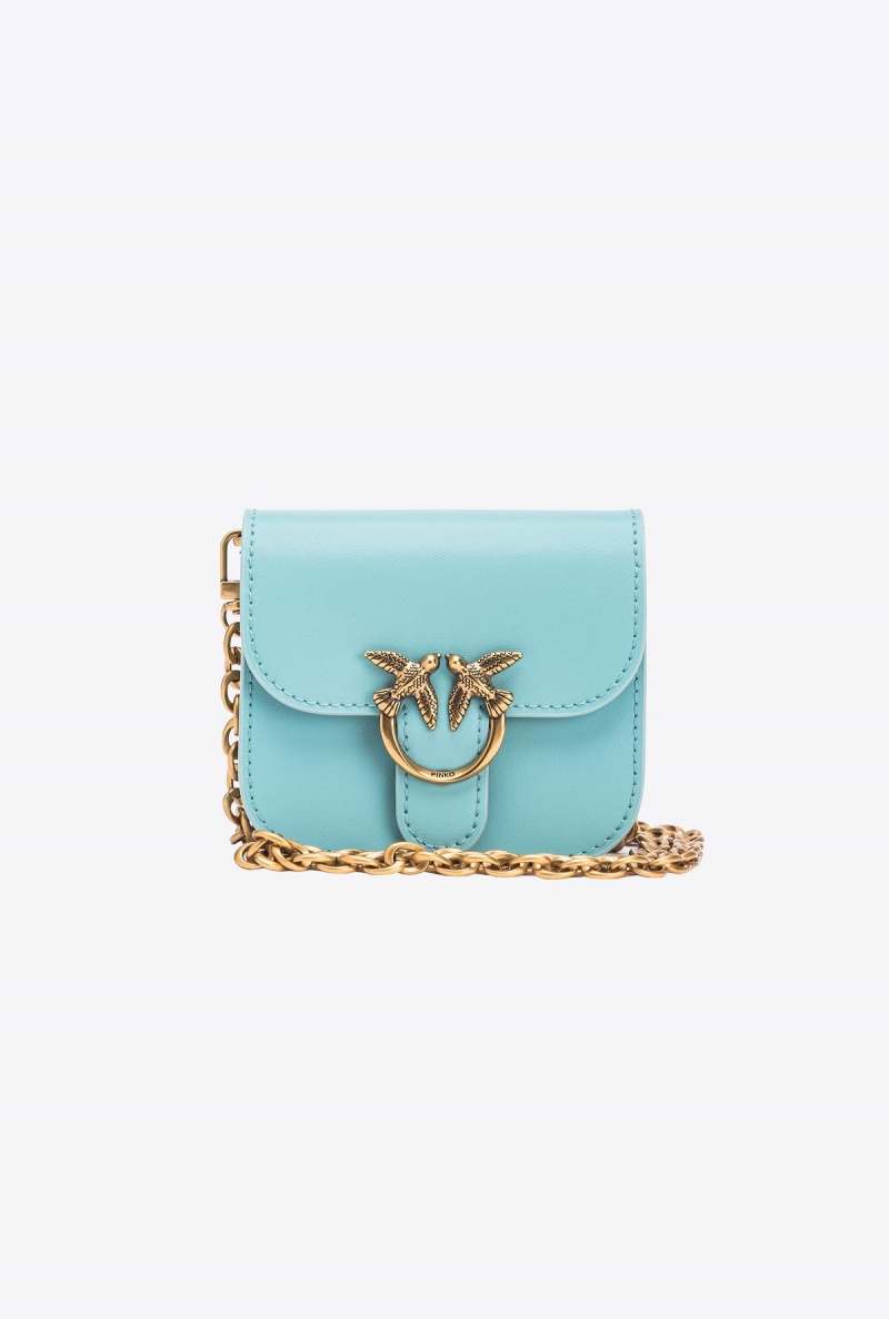SEA BLUE-ANTIQUE GOLD Pinko Micro Love Bag Bell in leather | AMYWC69431