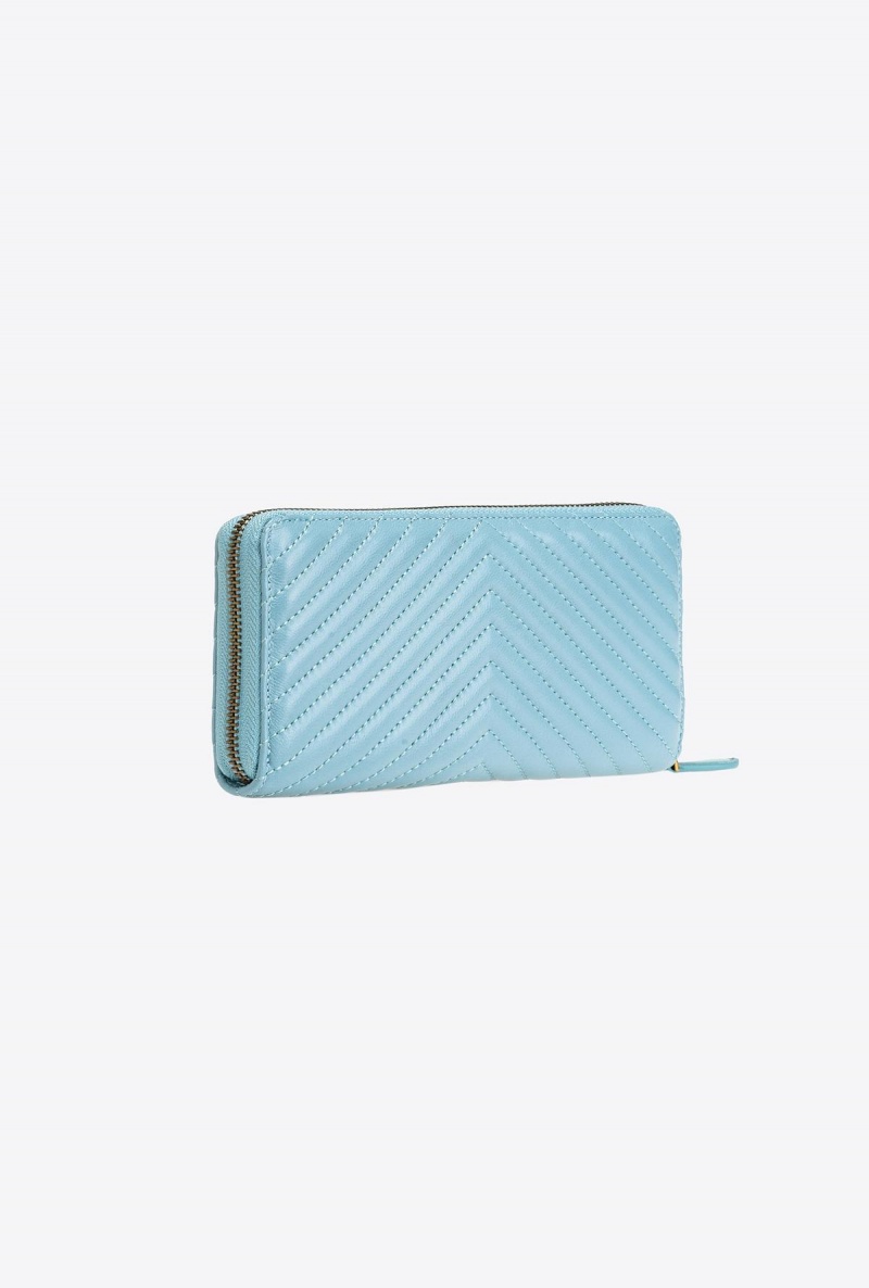 SEA BLUE-ANTIQUE GOLD Pinko Zip-around wallet in chevron-patterned nappa leather | DMYKV18518