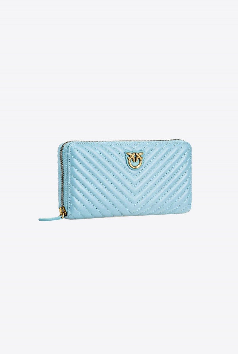 SEA BLUE-ANTIQUE GOLD Pinko Zip-around wallet in chevron-patterned nappa leather | DMYKV18518